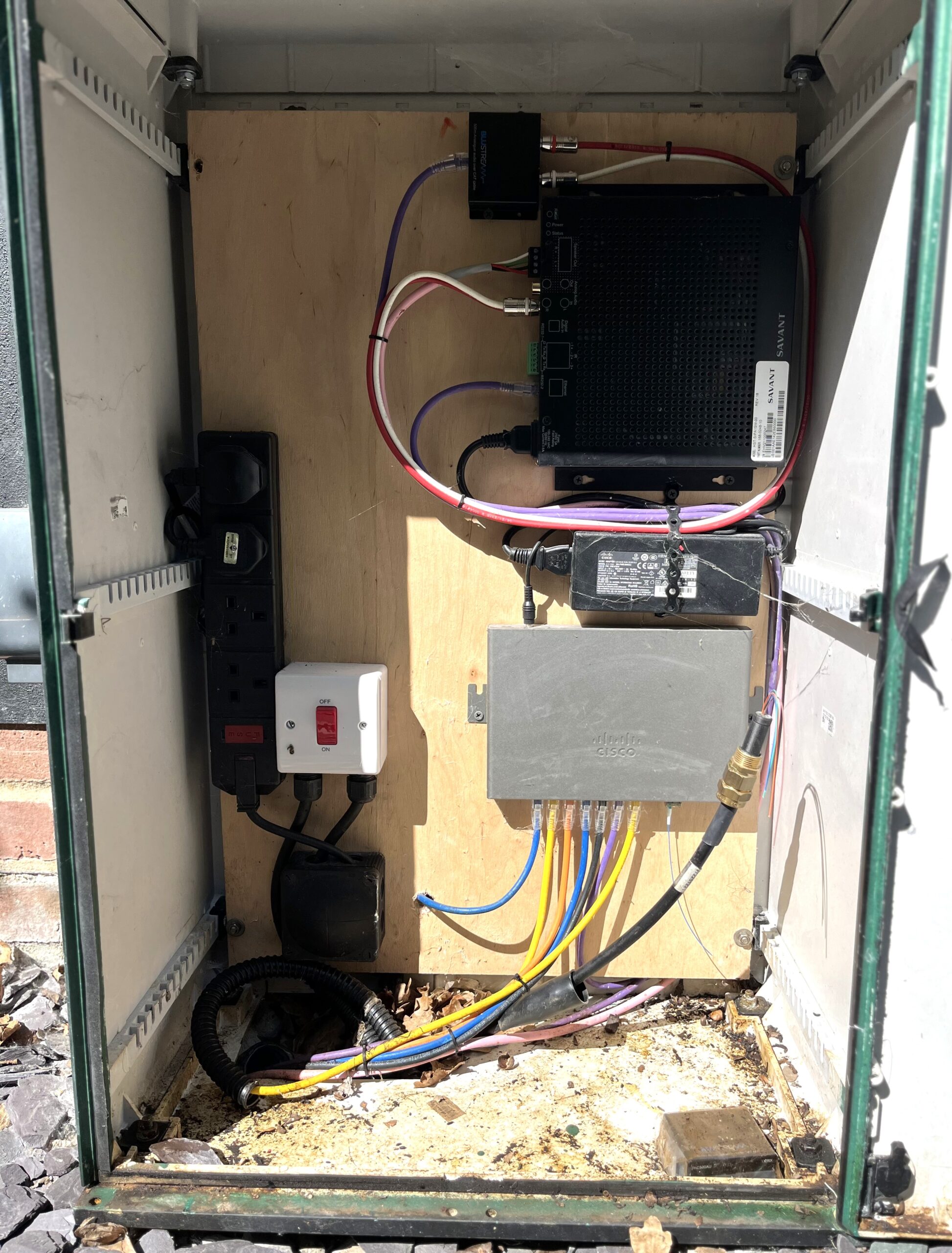 Before picture with broken fibres Before fibre optic repair at a residential property